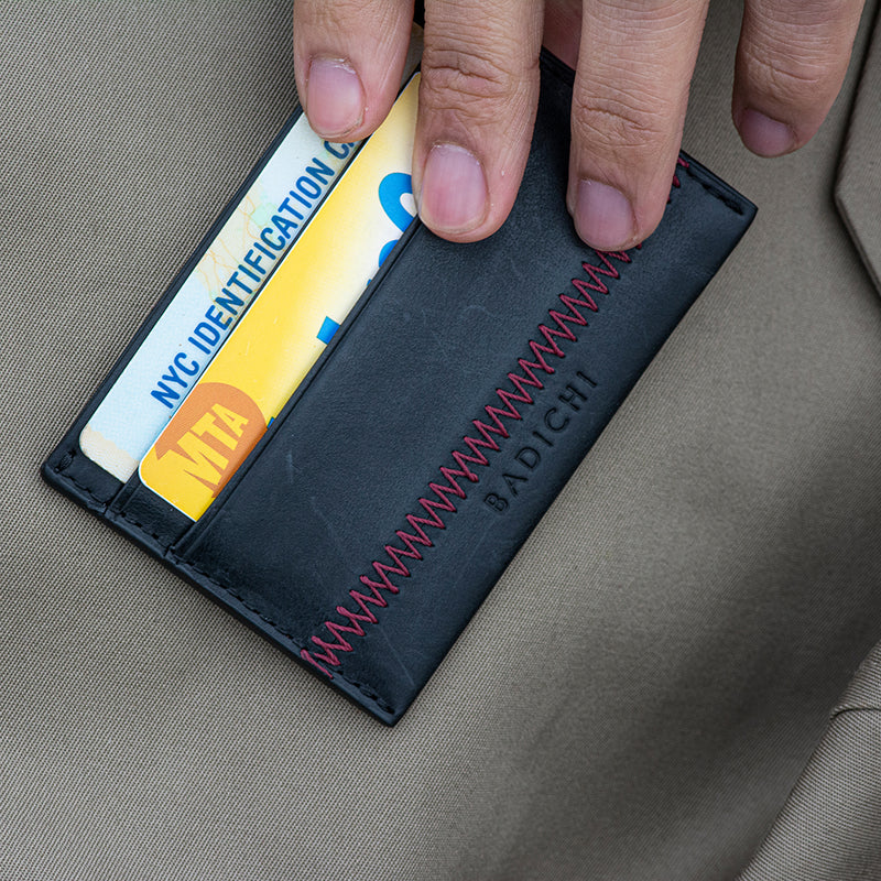 Black Denim Leather Card Case