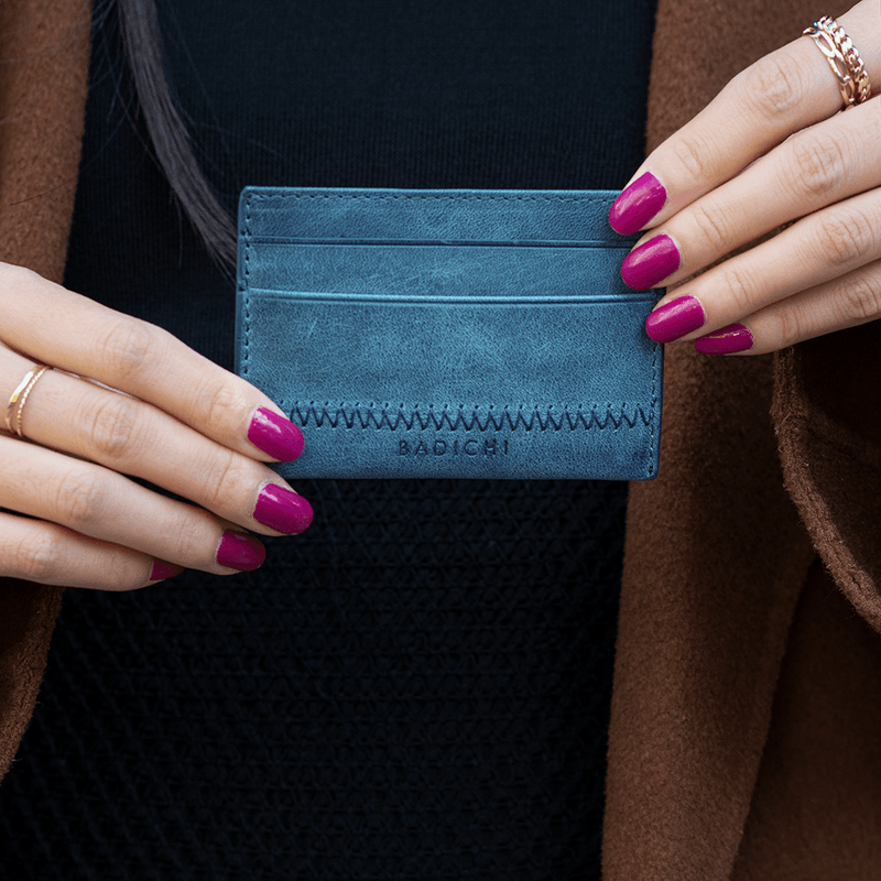 Blue Denim Leather Card Case