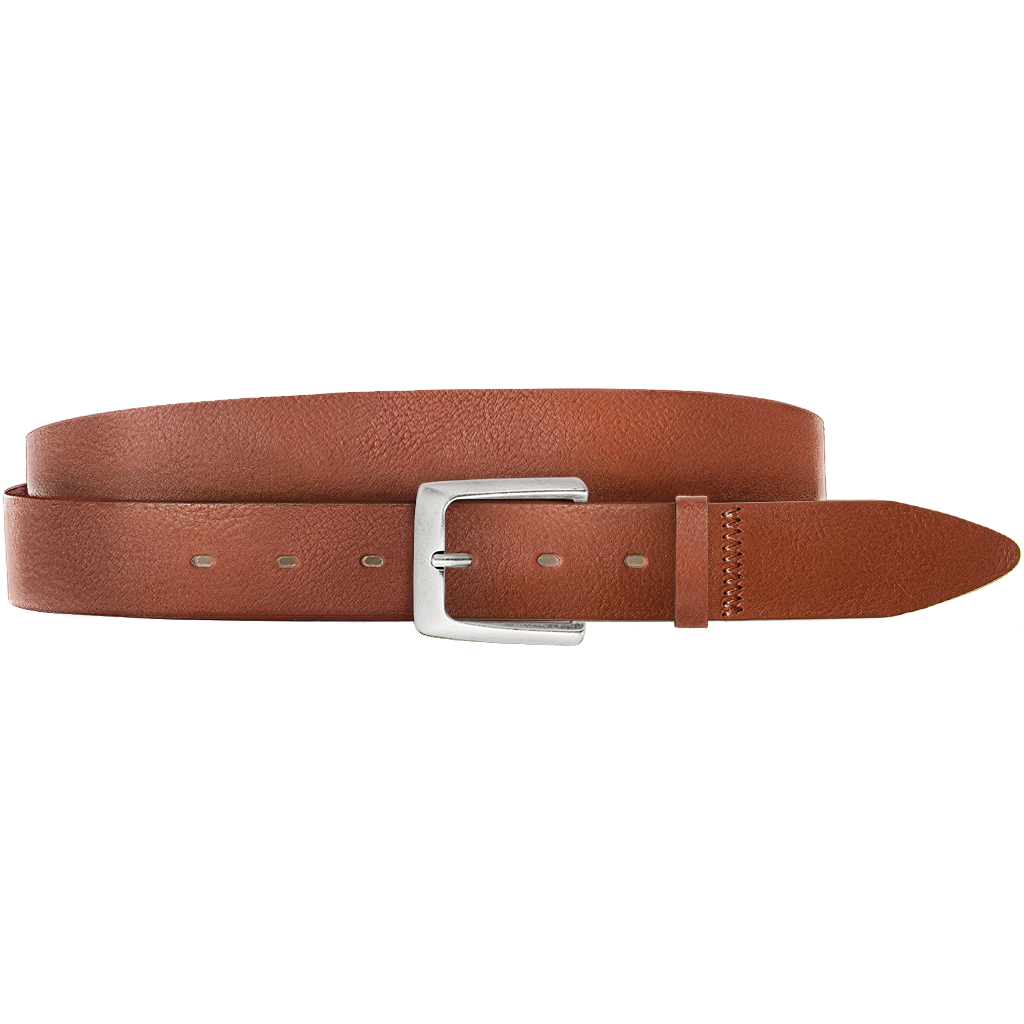 Men's Cognac Embossed Thin Leather Belt - Unique Design 34 / 85 cm - Brown